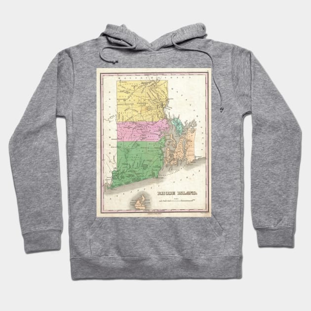 Vintage Map of Rhode Island (1827) Hoodie by Bravuramedia